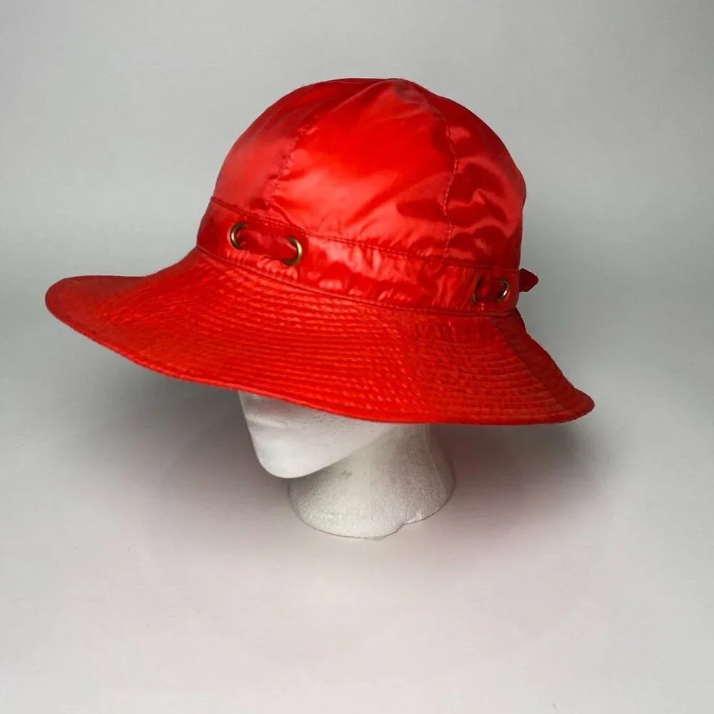 Vintage Betmar Nylon Sun Hat Wide Brim Adjustable Bow Tie Accent Red Lined #117